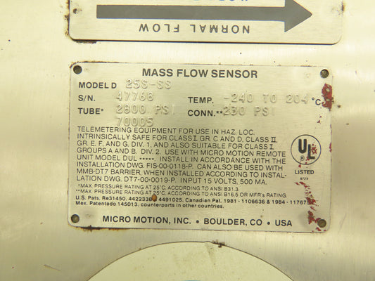 Micro Motion 25S-SS Mass Flow Sensor 1/2" Flanged Coriolis Meter
