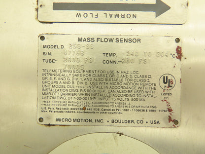 Micro Motion 25S-SS Mass Flow Sensor 1/2" Flanged Coriolis Meter