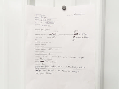 Knight LT3448 Pneumatic Lift Tilt Table Tote Tipper 4000lb 45° Degree 48x34" Top