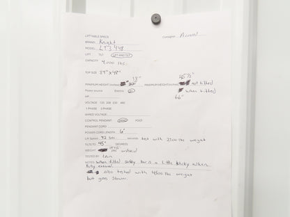 Knight LT3448 Pneumatic Lift Tilt Table Tote Tipper 4000lb 45° Degree 48x34" Top