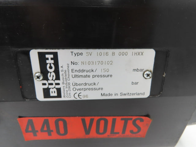 Busch SV 1016 B 000 IHXX Rotary Vane Vacuum Pump 150 mbar .55kw 200-277/480V 3PH