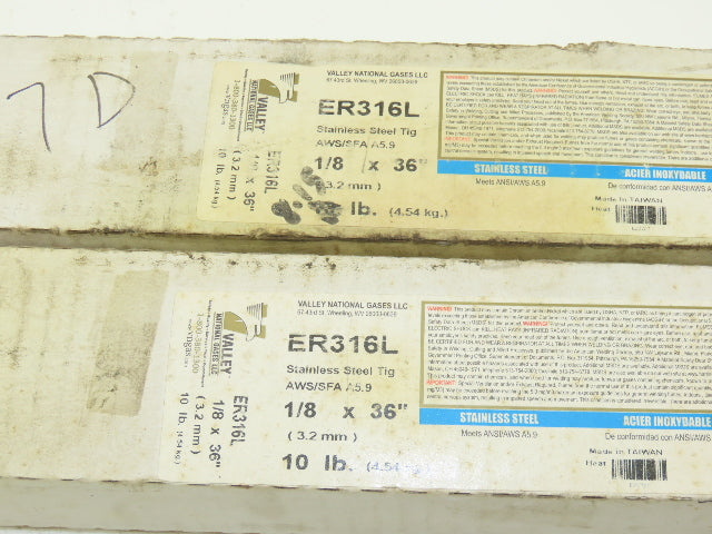 Valley National ER316L 1/8"x 36" Stainless Steel TIG Stick Welding Rods 18Lbs