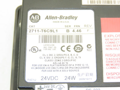 Allen Bradley 2711T6C9L1 PanelView 600 Touch Screen PLC HMI Ser B Rev F Frn 4.46