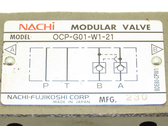 Nachi OCP-G01-W1-21 Modular Hydraulic Check Valve Pilot