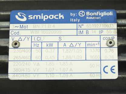 Bonfiglioli BN71B4 Gearmotor .45kw 230/480V 14:1 Ratio Hollow Shaft VF44P1P71B14