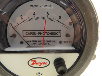 Dwyer 43010-SRH Capsu Photohelic Pressure Switch Gage 43000 Series 10" Water