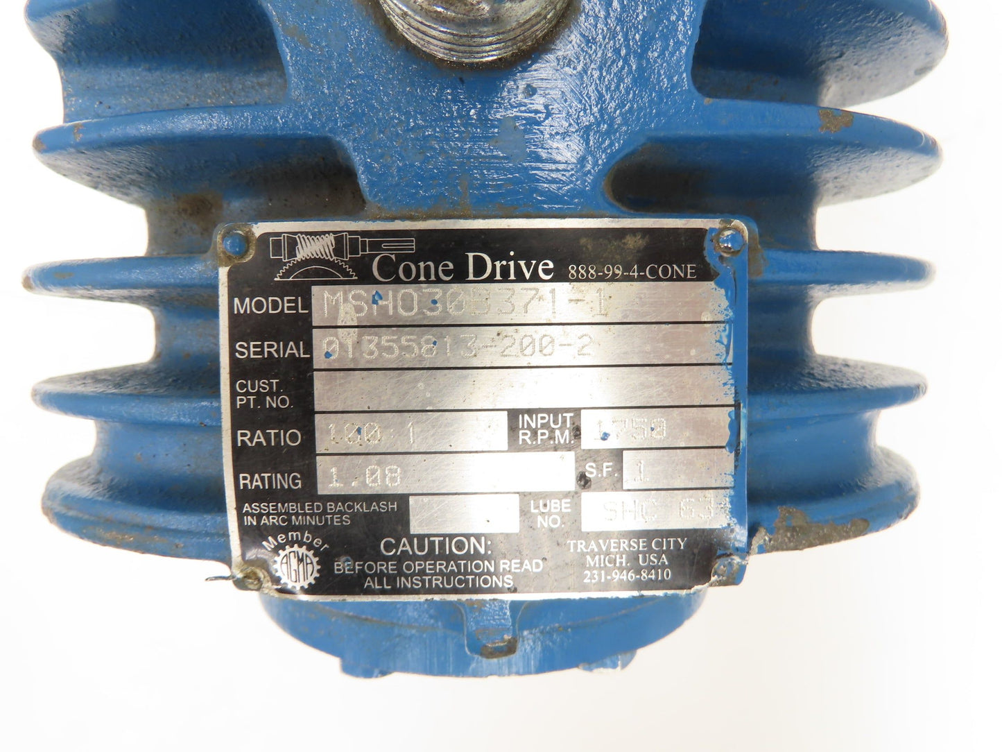 Cone Drive Worm Gearbox 100:1 Reducer 17.5rpm 1.08Hp 1-1/2" Hollow Shaft