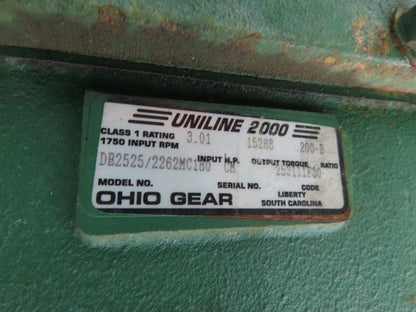 Ohio Gear DB2525/2262MC180 Double Reduction Worm Gearbox 200:1 3Hp 8.75rpm 184TC