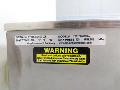 King 77117440103W Flow Meter Liquid 140GPM 125PSI Stainless 160°F 2" NPT