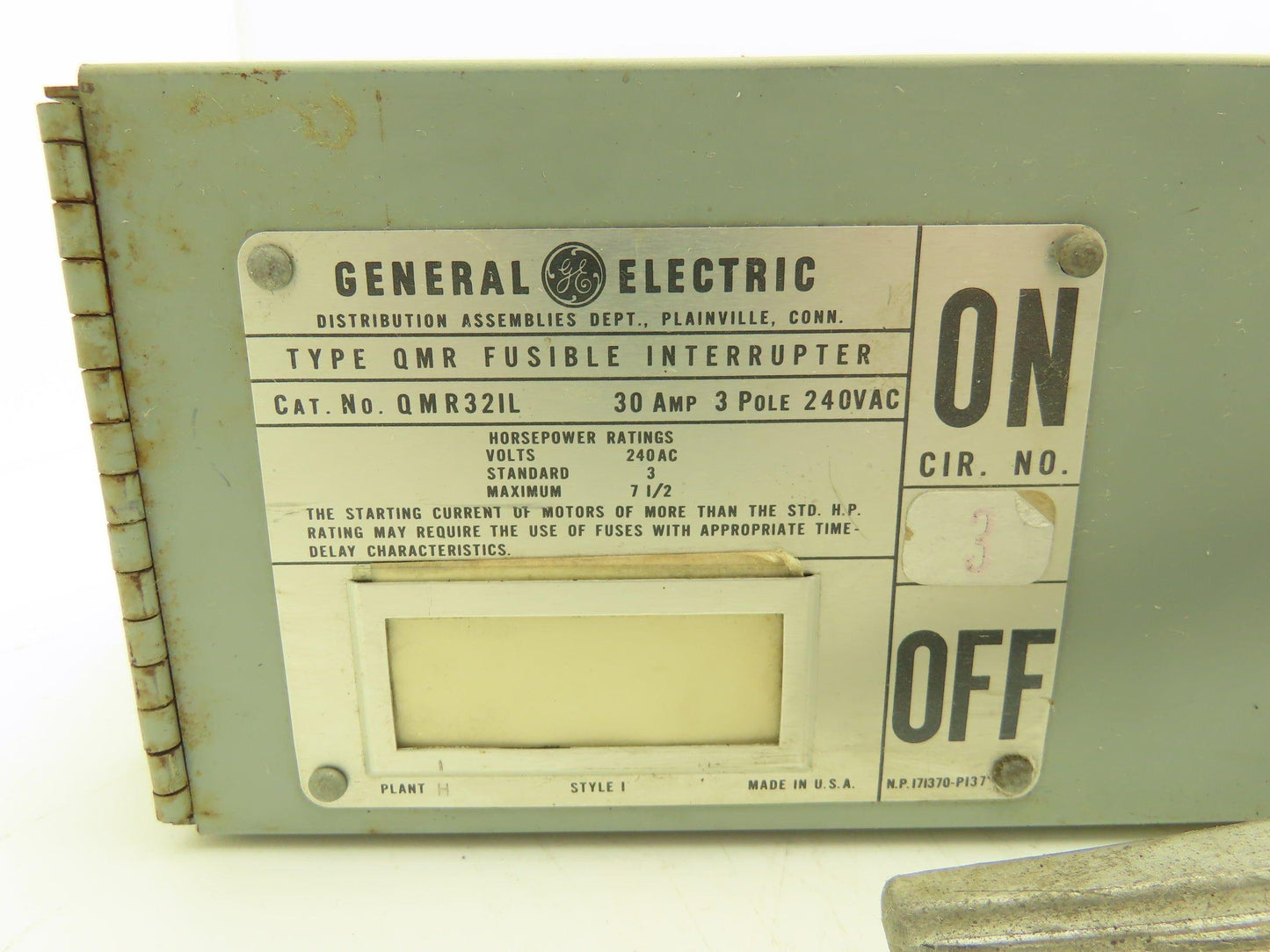 General Electric QMR321|QMR321-L Fusible Interrupter 30A 3Pole