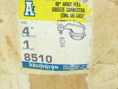 Arlington 8510 Metallic Flex Squeeze Connector 4" 90° Elbow Zinc Die Cast