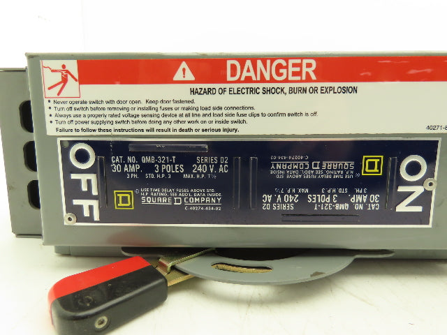 Square D QMB-321-T Safety Disconnect Load Switch 240V AC 10Hp/DC 15Hp 30A 3 Pole
