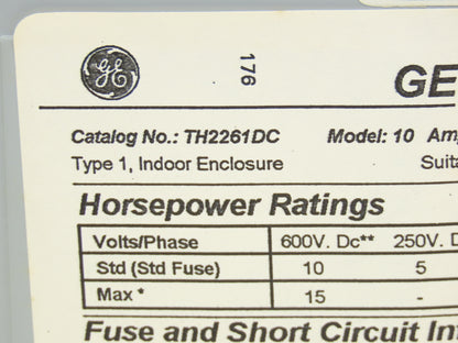 General Electric TH2261DC Safety Disconnect Load Switch 600V DC 10Hp 30A 2 Pole