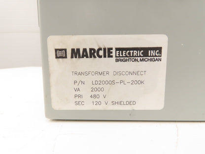 Marcie LD2000-PL-200K Stepdown Transformer Disconnect 2kva 1Ph HV 480V LV 120V