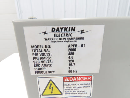 Daykin APFB-01 Stepdown Transformer Disconnect 2kva 1Ph HV 480V LV 120V