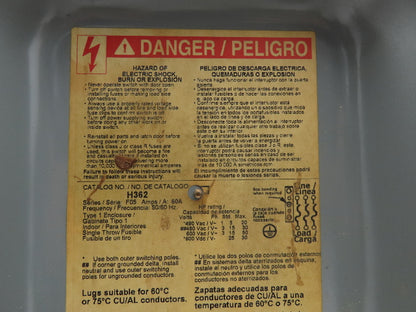 Square D H362 Heavy Duty Fused Safety Disconnect Switch 60A 600VAC Series F05