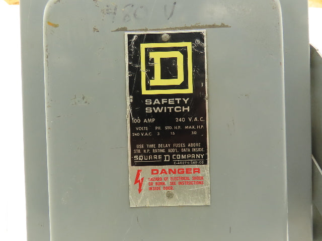 Square D H323A Safety Disconnect Load Switch 100A 240V AC 15Hp 3 Pole