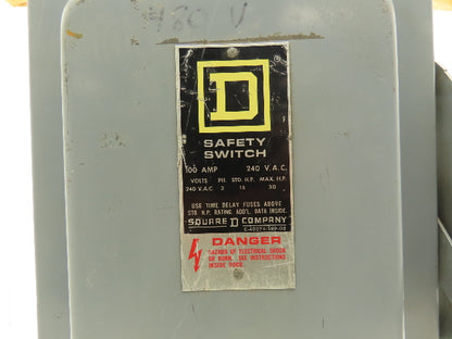 Square D H323A Safety Disconnect Load Switch 100A 240V AC 15Hp 3 Pole