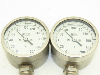 Weksler Instruments BM2-23 Thermometer 0-200°F 3" Dial Guage 1/2" NPT Lot of 2