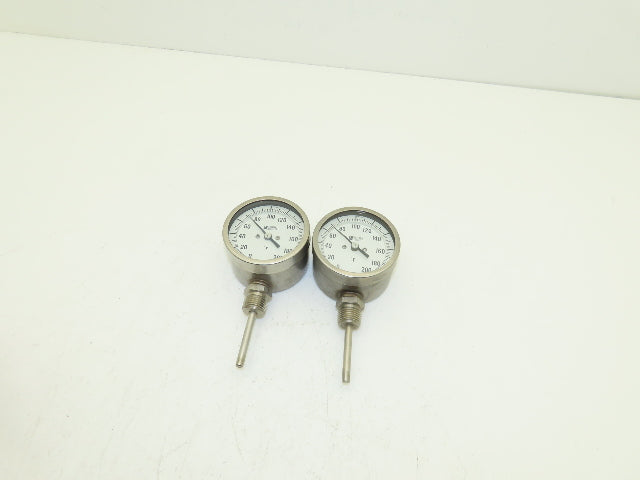 Weksler Instruments BM2-23 Thermometer 0-200°F 3" Dial Guage 1/2" NPT Lot of 2
