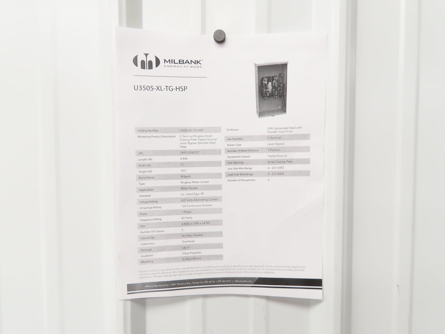 Milbank U3505-XL-TG-HSP Ringless Meter Socket 200A 1Ph Lever Bypass 5 Terminal