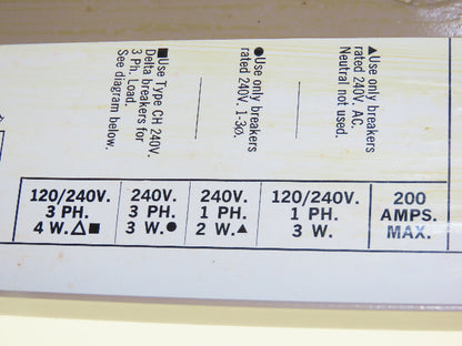 Cutler-Hammer CHR16D Load Center Circuit Breaker Electrical Box 200A 120/240v