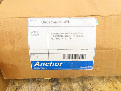 Thomas Betts URS1394-H0-WR Anchor Ringless 200A Meter Socket 1Ph 4 Terminal 3R