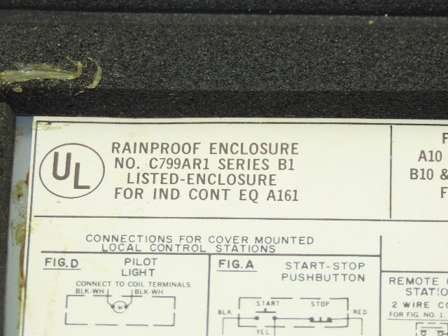 Cutler Hammer C799AR1 Motor Starter Enclosure Series D1 3R Rainproof 9x8x5"