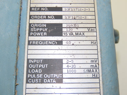 Foxboro Magnetic Flow Transmitter 120VAC 0-5mV Input 4-20mA Output 1000O Max