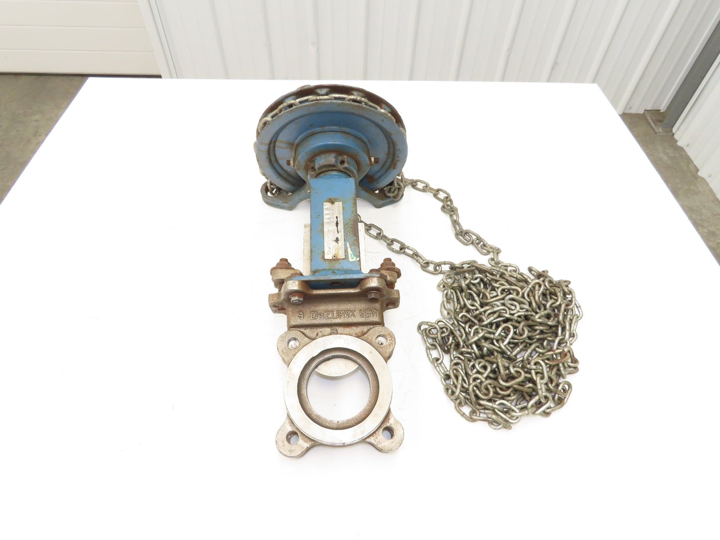 DeZurik 825 3" Stainless Knife Gate Valve with Pull Chain Wheel Actuator