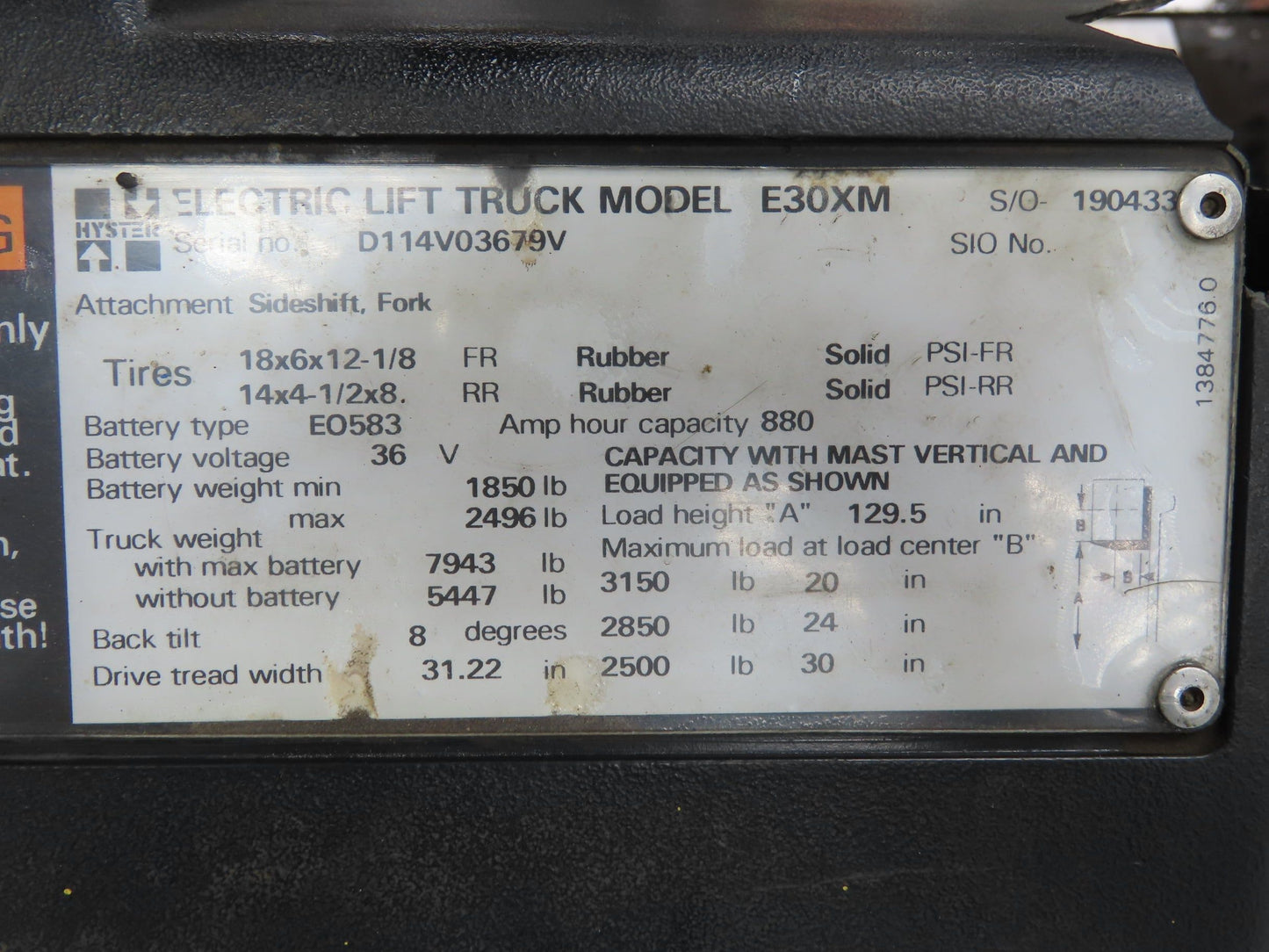 Hyster 1339385 E30XM Steering Column Display Control Battery Meter Lights Cover