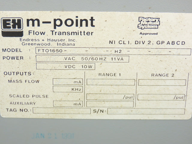 Endress + Hauser FTO1650 Flow Transmitter in Enclosure