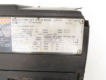 Hyster E30XM Forklift Sideshift 3 Lever Controls And Model Label