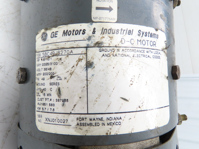 General Electric 5BC49JB270A Hydraulic Pump Motor From Hyster E30XM Forklift 36V