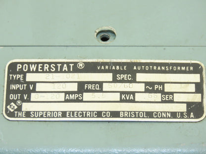 Superior Electric Powerstat Motorized Variable Autotransformer 120v 5.5kva