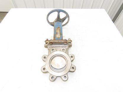 DeZurik 827 4" Stainless Lug Knife Gate Valve Rising Stem Metal Seat 316SS