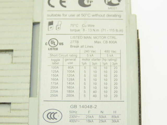Schneider EZC 250N EasyPact Circuit Breaker 150A 3-Pole 600VAC 250VDC Handle