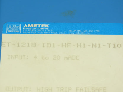 Ametek Power Instruments ET-1218 Single Adjustable High Voltage Alarm 115vac