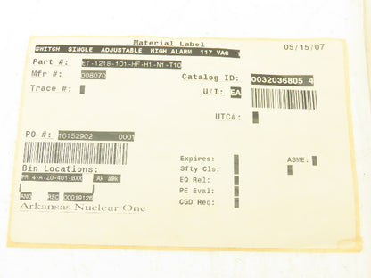 Ametek Power Instruments ET-1218 Single Adjustable High Voltage Alarm 115vac