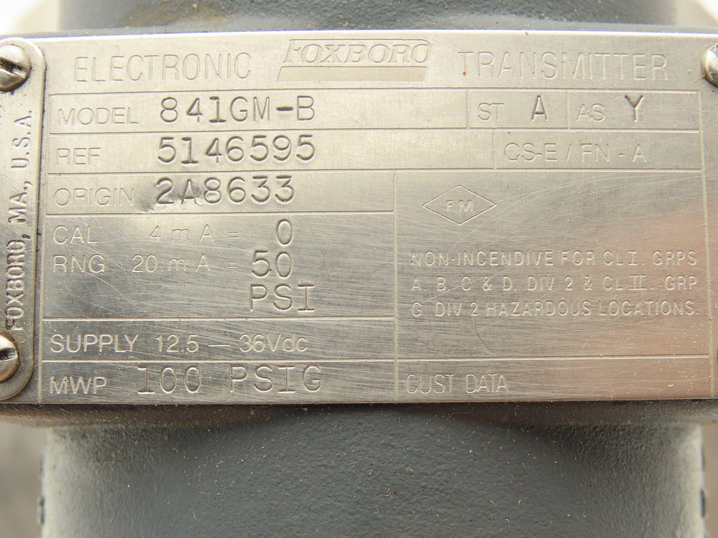 Foxboro 841GM-B Electronic Pressure Transmitter 12.5-36vdc 100psi 7.5" OD Flange