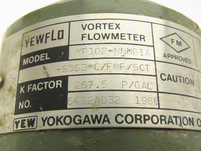 Yokogawa YF102-NNNB1A Yewflo Vortex Flowmeter 257.5 P/Gal Haz Loc