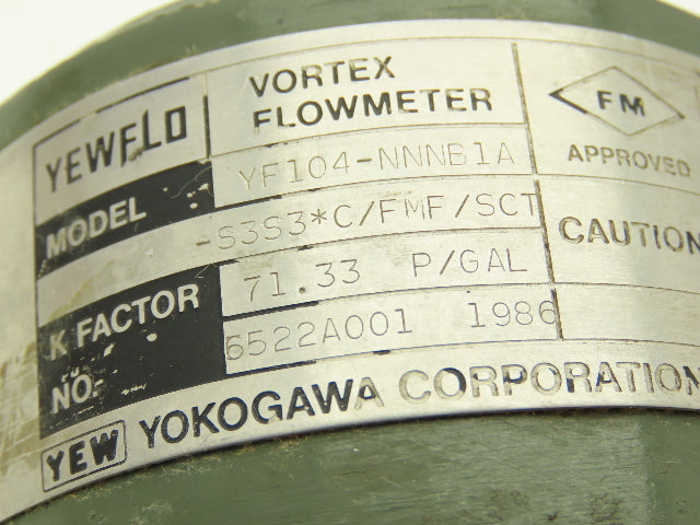 Yokogawa YF104-NNNB1A Yewflo Vortex Flowmeter 71 P/Gal Haz Loc