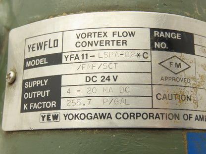 Yokogawa YFA11-LSPA-02*C Yewflo Vortex Flowmeter 255 P/Gal Haz Loc