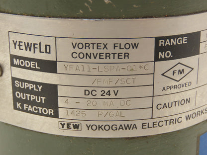 Yokogawa YFA11-LSPA-01*C Yewflo Vortex Flowmeter 255 P/Gal Haz Loc