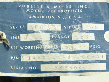 Robbins & Myers KFR Rubber Pinch Valve 1-1/2" Flanged 150psi Handwheel Operator
