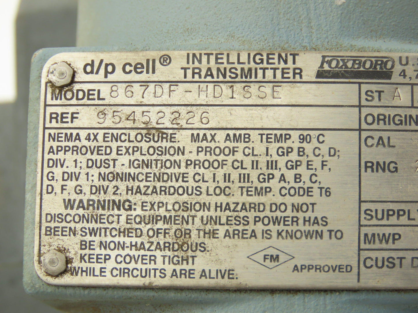 Foxboro 867DF-HD1SSE Intelligent Pressure Transmitter 12.5-42vdc 3" Flange