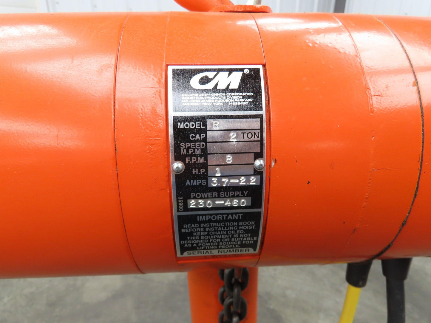 CM Lodestar R 2 Ton Electric Chain Hoist 8 FPM 15' Lift 11' Pendant 230/460 3 PH