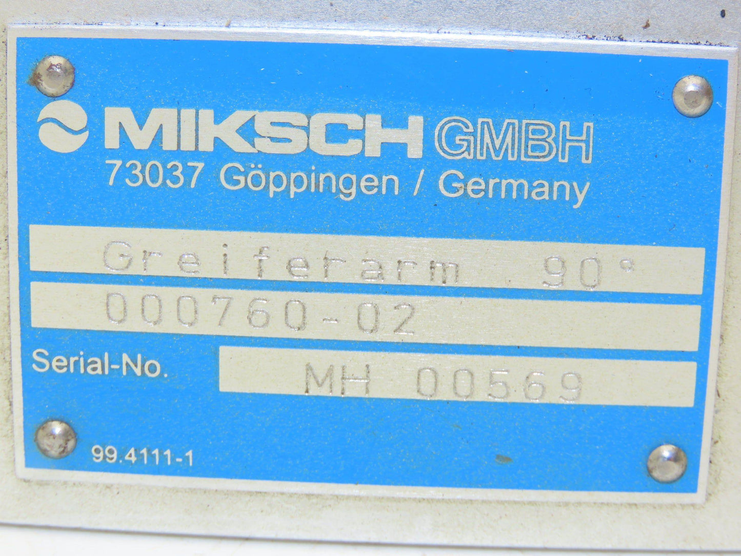 Miksch 000760-02 90° Tool Changer Gripper Arm Greiferarm