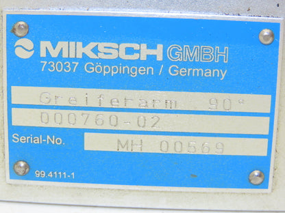Miksch 000760-02 90° Tool Changer Gripper Arm Greiferarm