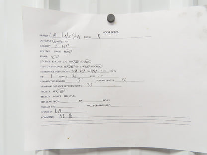 CM Lodestar R 2 Ton Electric Chain Hoist 8 FPM 16' Lift 12' Pendant 240/480 3 PH